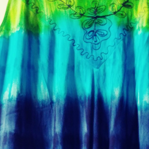 Three-tone green sleeveless sundresses blue and green free size - Picture 3 of 3